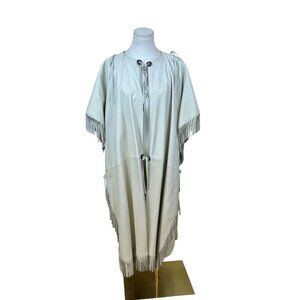 Char & Sheer Womens Cream Leather Fringe Poncho Stylish Loose Fit OS